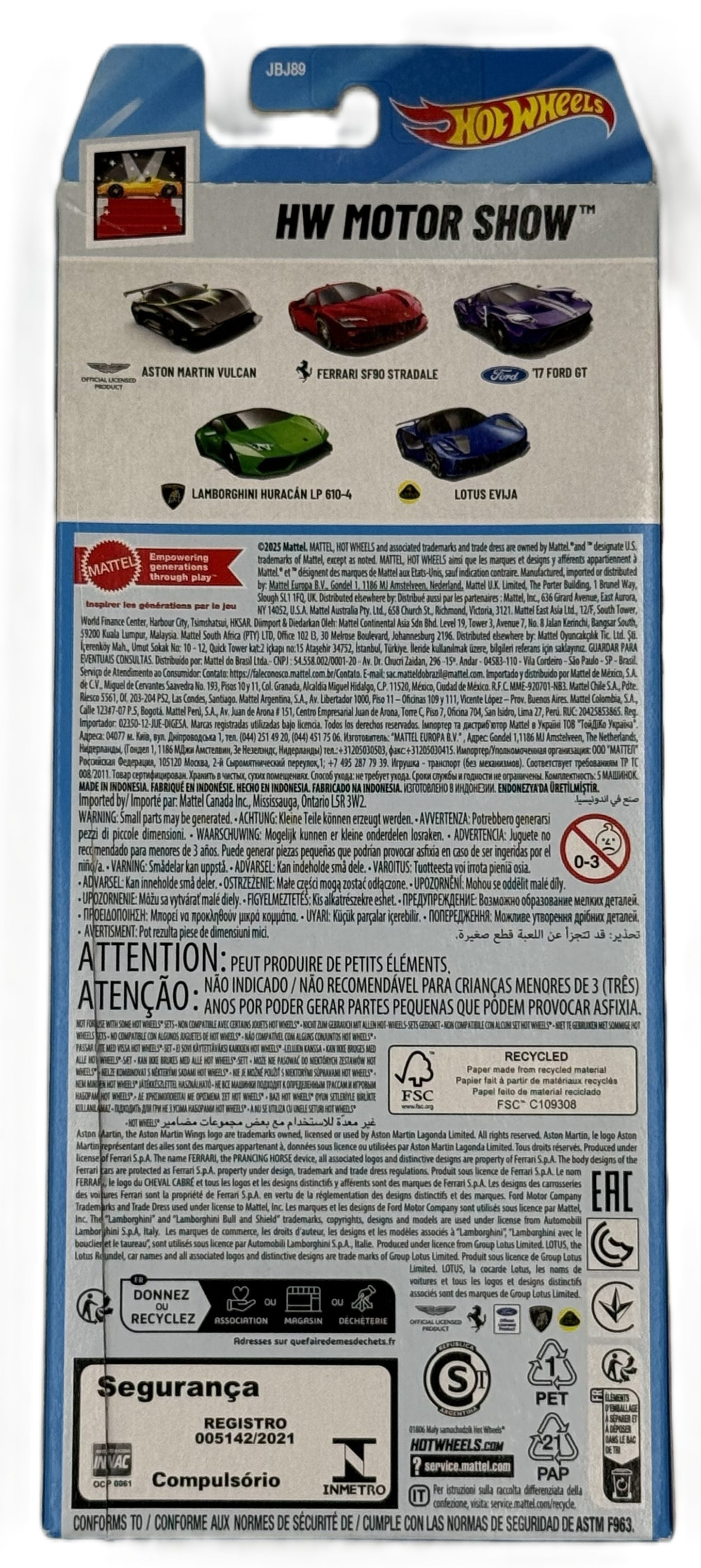 Hot Wheels HW Motor Show 5 pack back showing included supercars and product details
