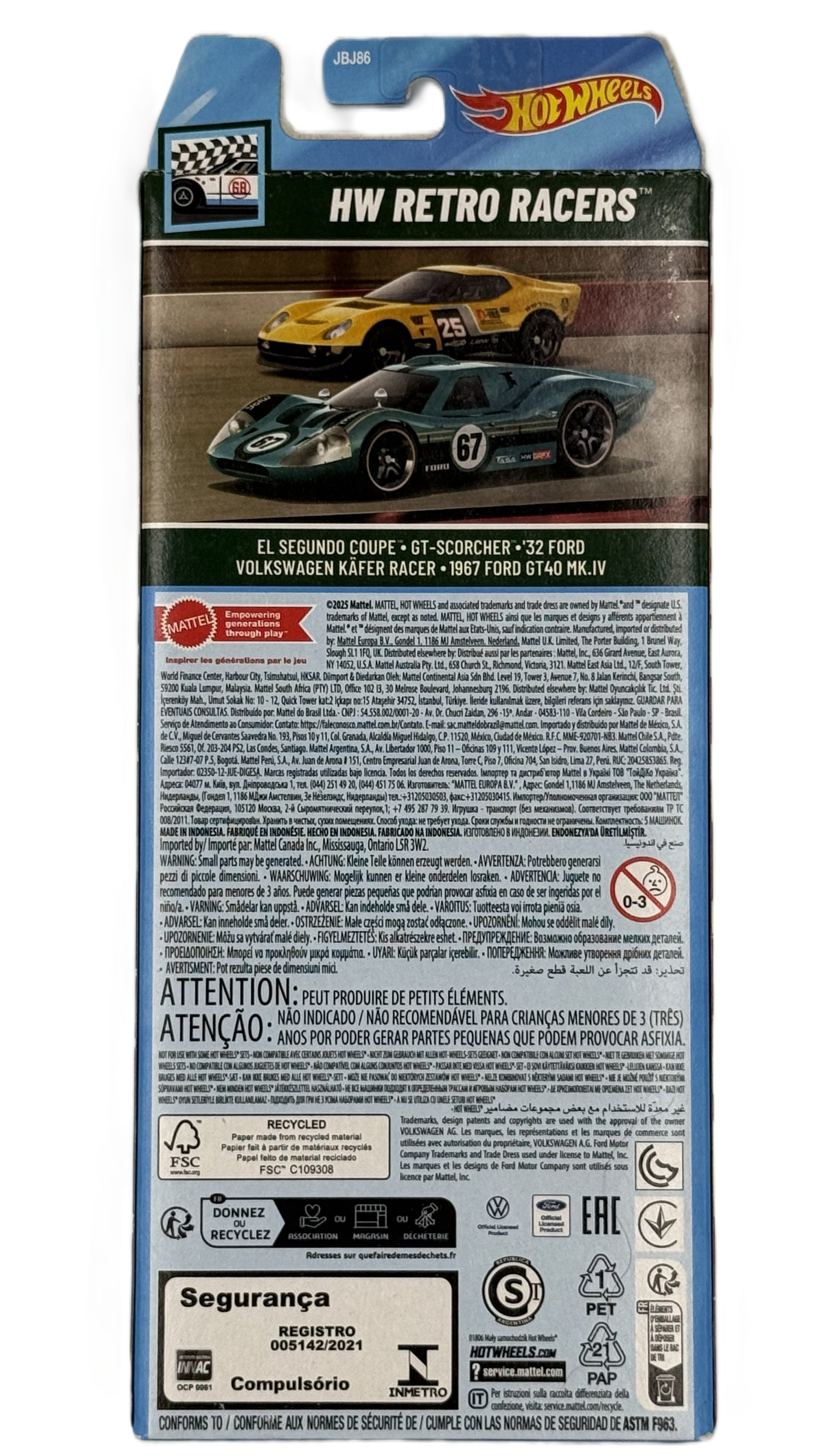 Hot Wheels HW Retro Racers 5 pack back showing product details and included vehicles
