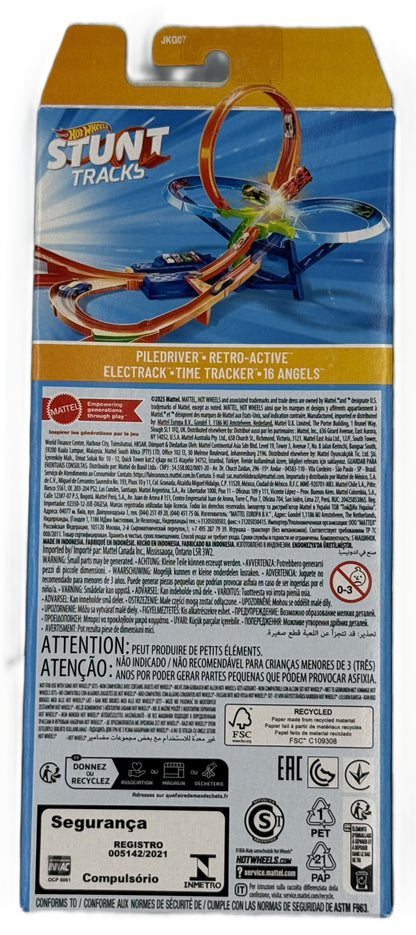 Hot Wheels Stunt Tracks 5 pack back showing included vehicles and track compatibility
