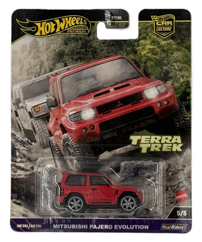 Hot Wheels Premium Terra Trek Mitsubishi Pajero Evolution front view in packaging
