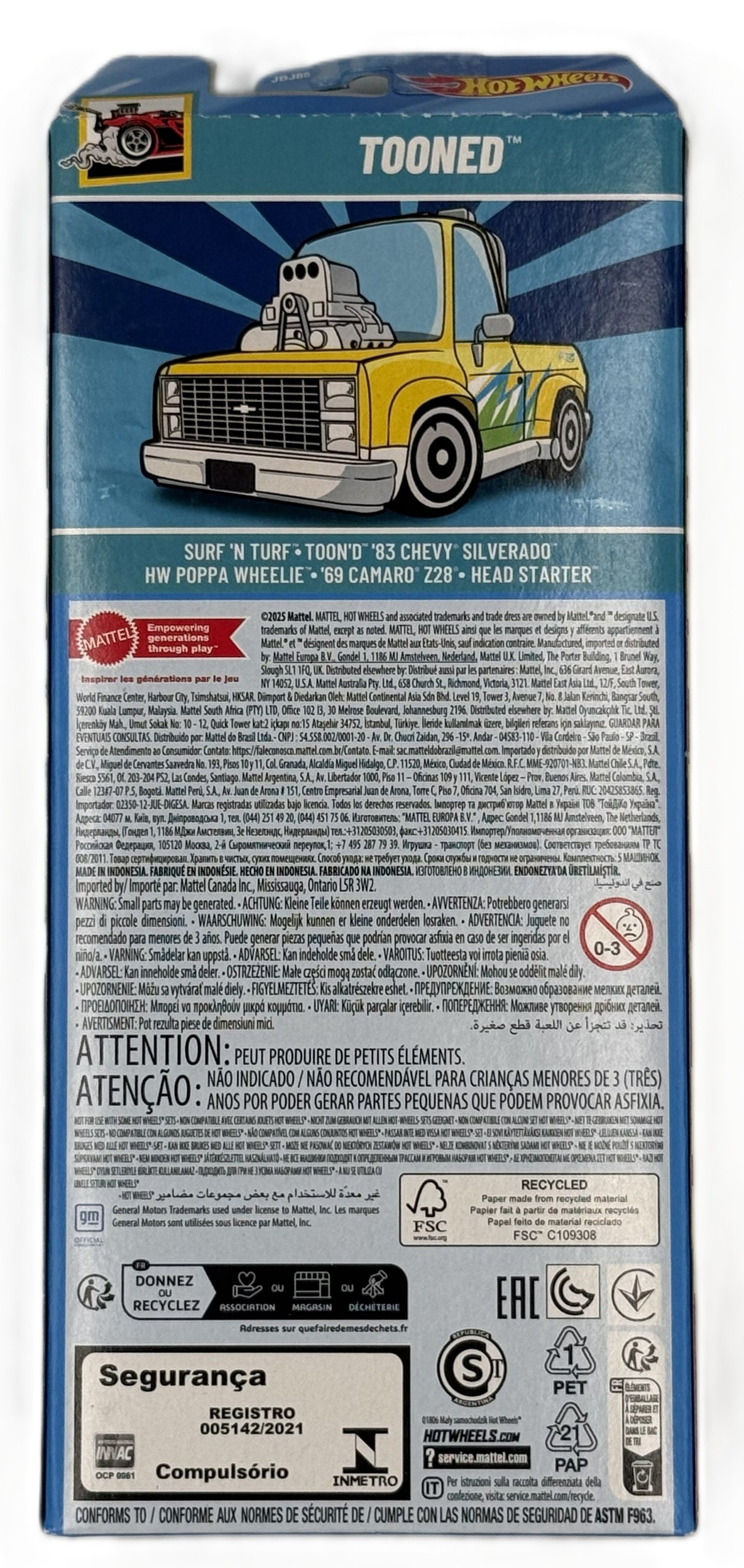 Hot Wheels Tooned 5 pack back showing included vehicles and product details
