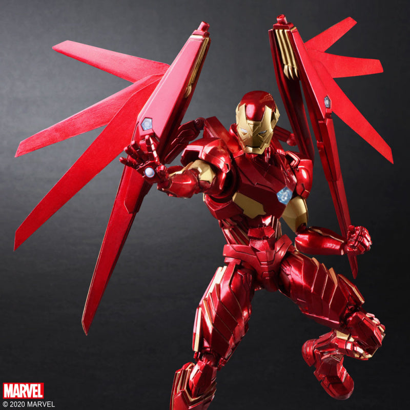 Iron Man Bring Arts figure action pose with extended arm weapon and armor detail
