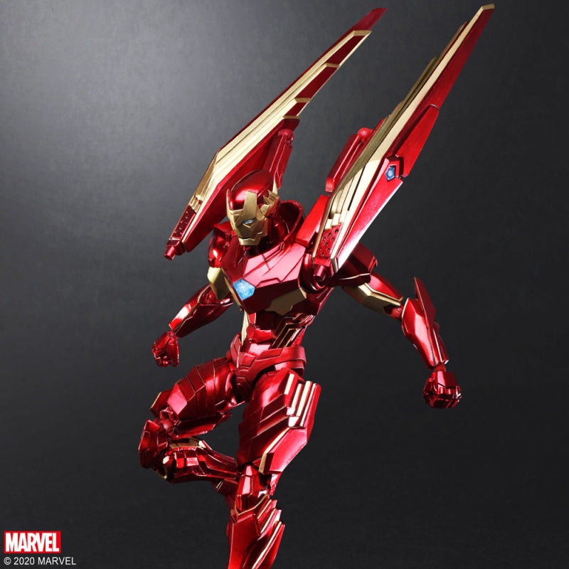Iron Man Bring Arts figure dynamic airborne pose with extended armor wings
