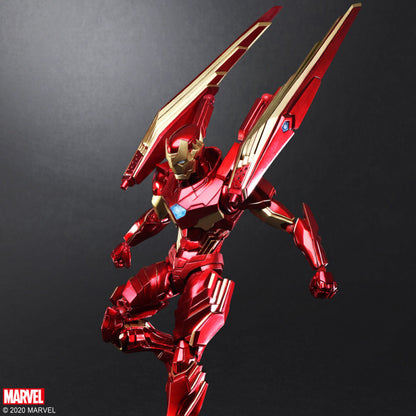 Iron Man Bring Arts figure dynamic airborne pose with extended armor wings
