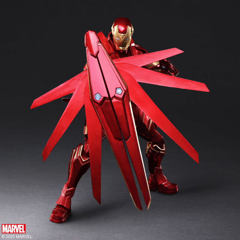 Iron Man Bring Arts figure using shield mode accessory in defensive pose

