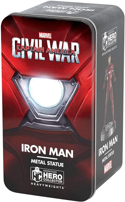 Iron Man Mk 46 heavyweights statue collector tin packaging with Marvel Civil War design
