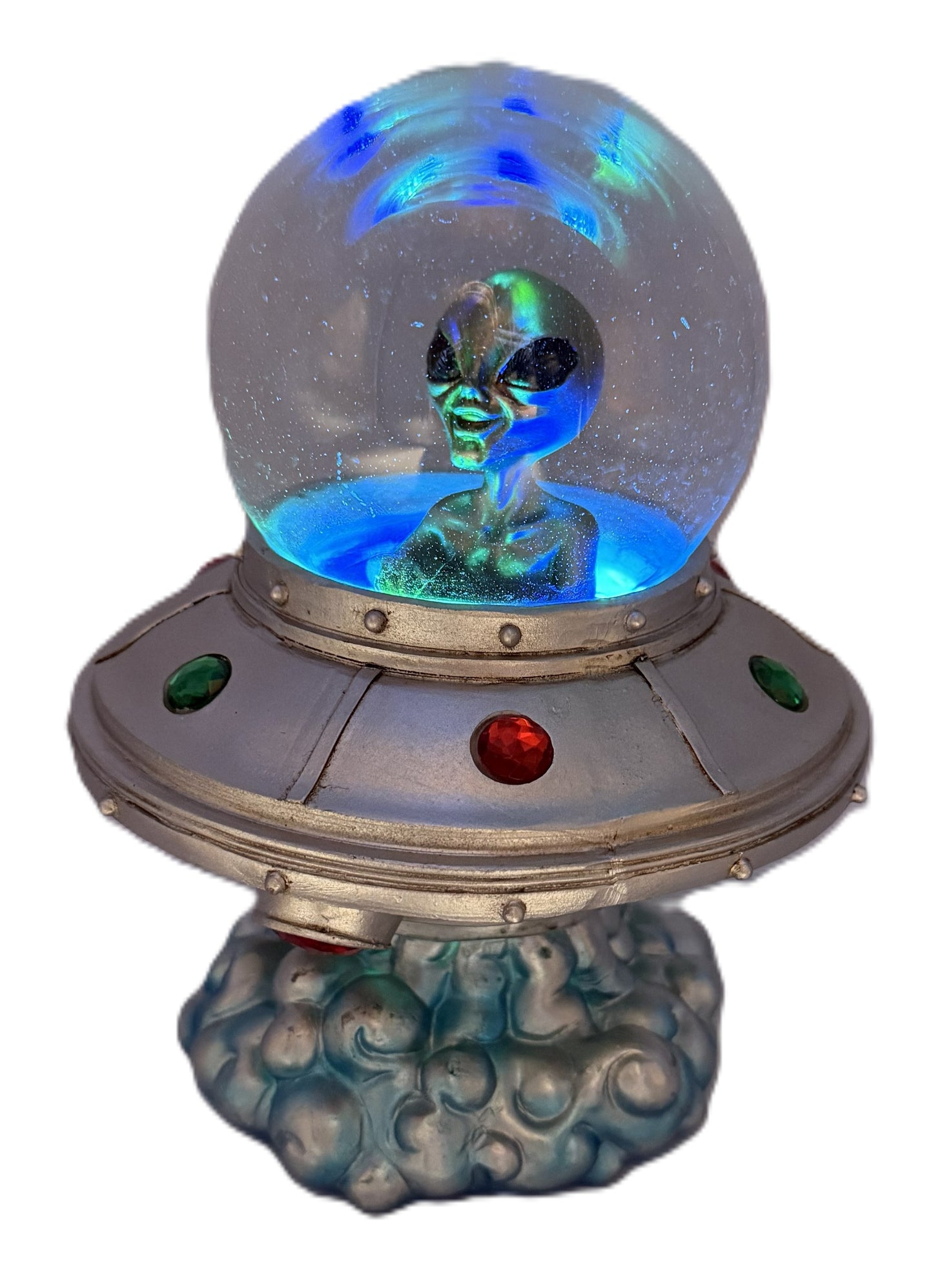 LED Alien Spacecraft illuminated with cyan blue LED lighting.