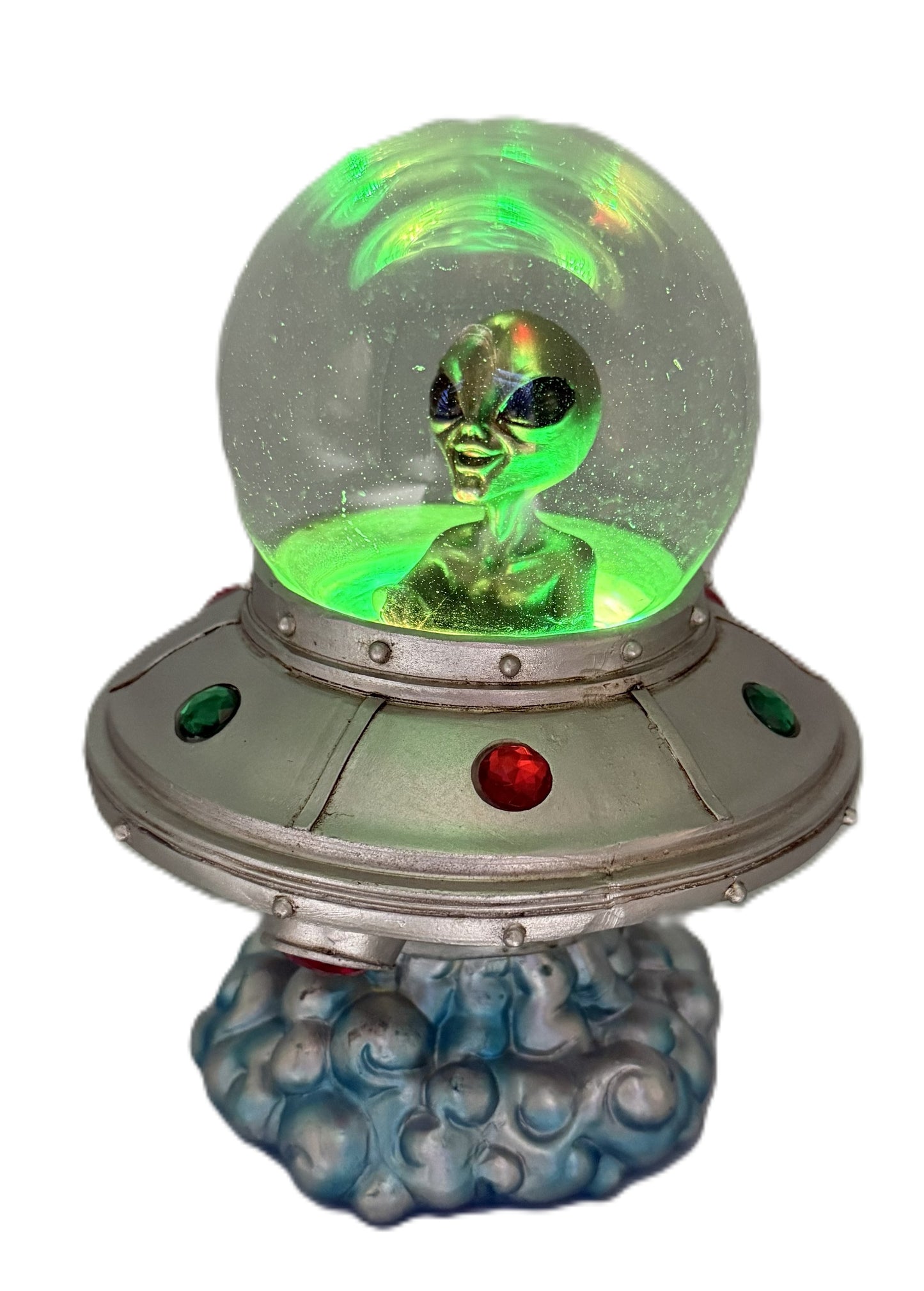 LED Alien Spacecraft glowing with green LED lighting.