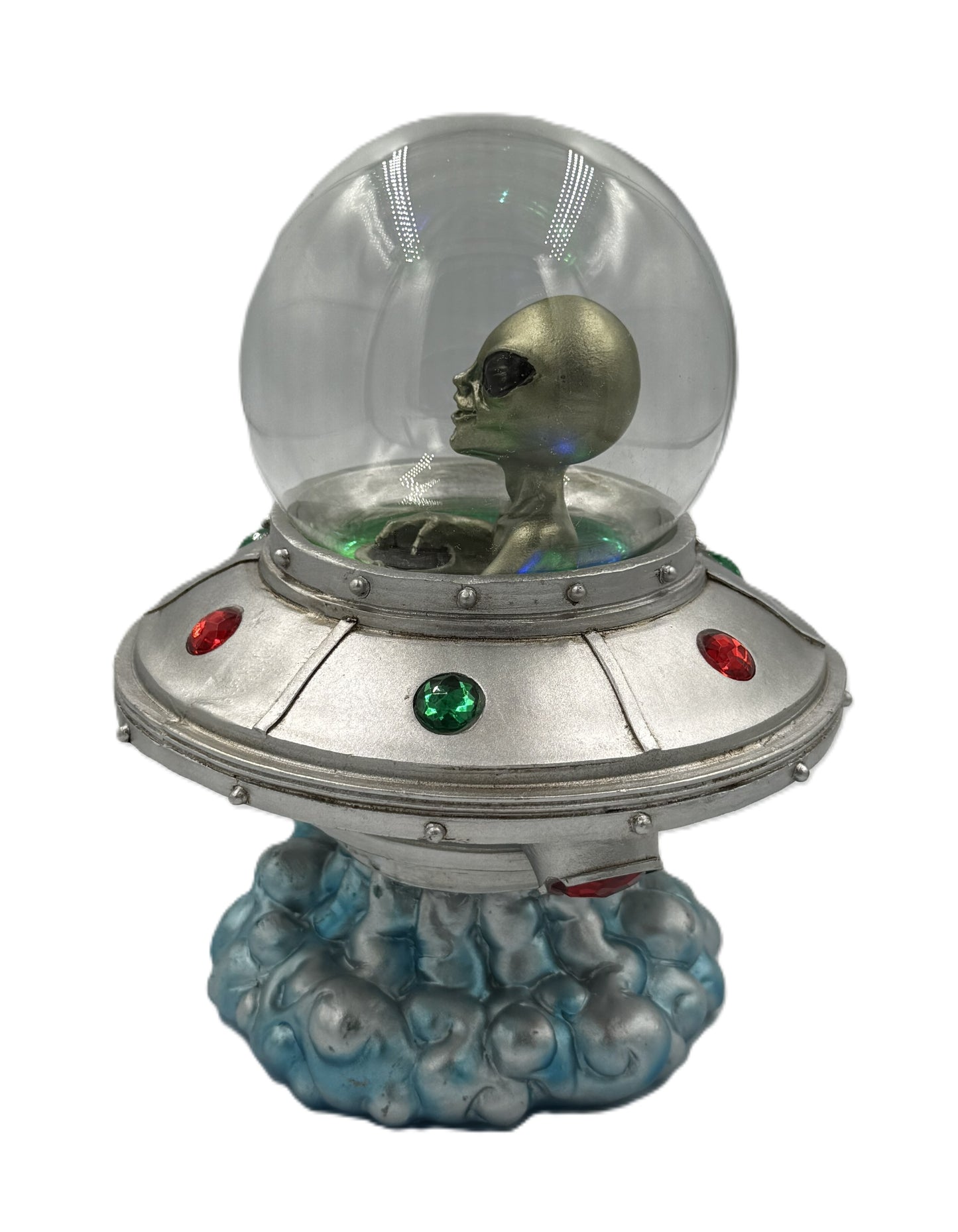 Left side view of the LED Alien Spacecraft featuring the alien pilot inside the UFO.