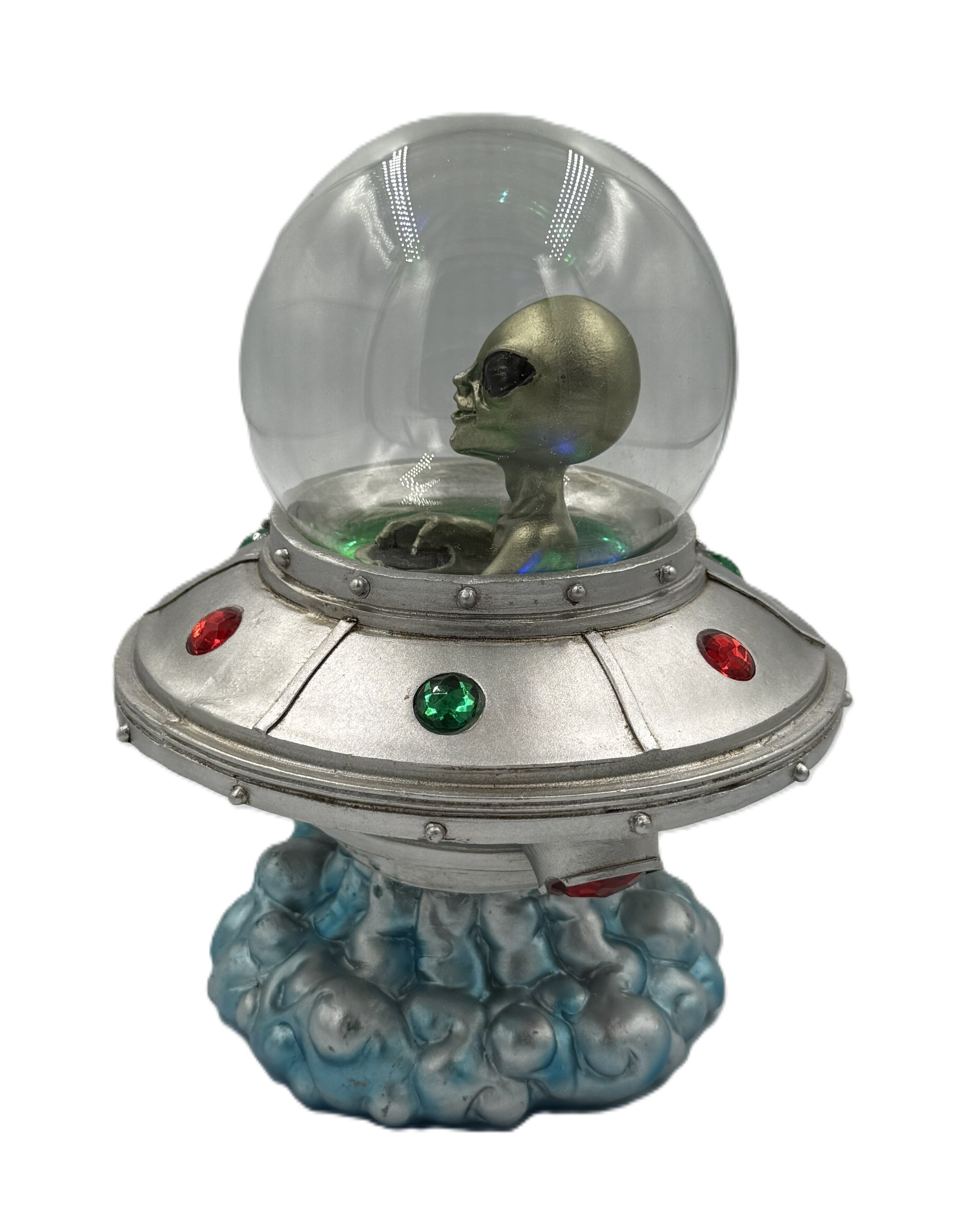 Left side view of the LED Alien Spacecraft featuring the alien pilot inside the UFO.