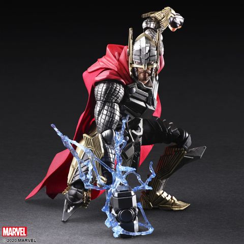 Variant Bring Arts Thor action figure in kneeling pose with hammer and lightning effect