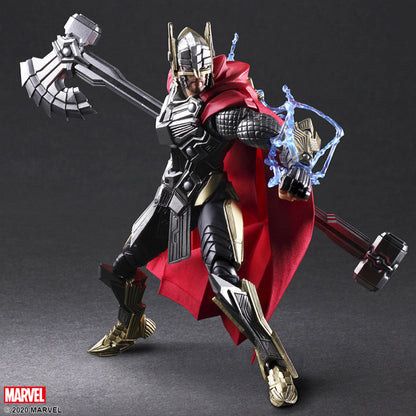 Marvel Variant Bring Arts Thor figure posed with axe, hammer, and lightning effect