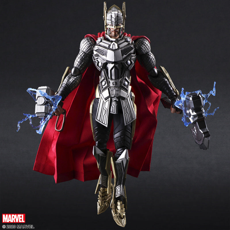 Variant Bring Arts Thor action figure with Mjolnir, Stormbreaker, and blue lightning effects