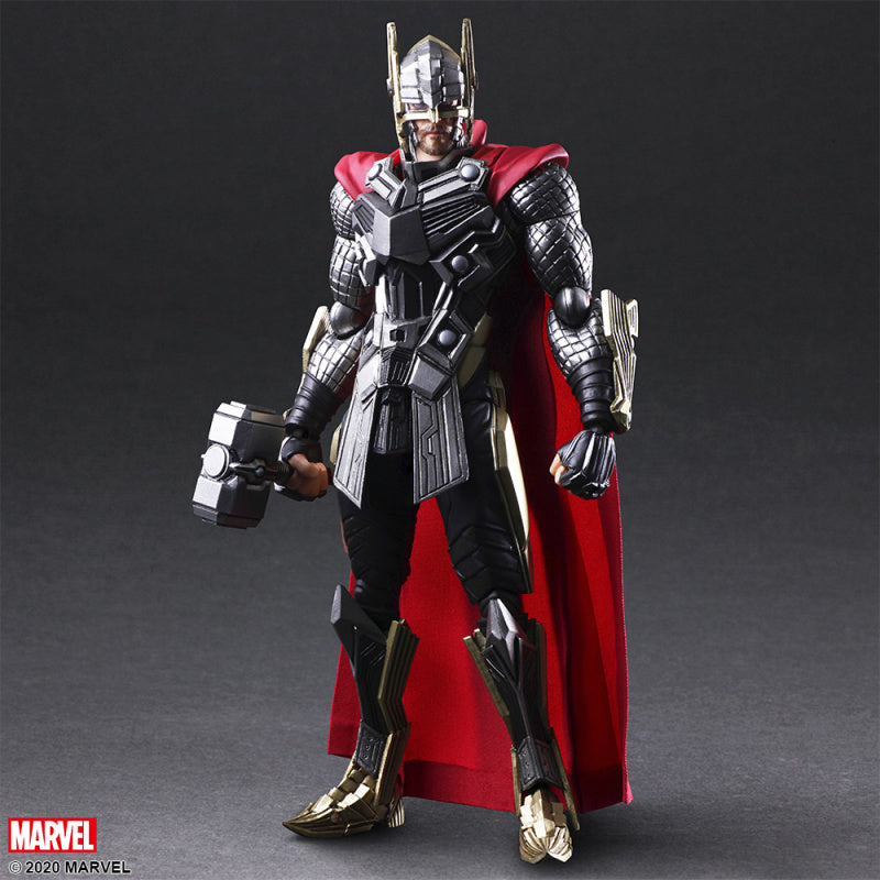 Marvel Variant Bring Arts Thor figure standing with Mjolnir and red cape