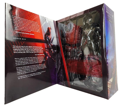 Opened Marvel Universe Variant Play Arts Kai Spider-Man Limited Color packaging displaying the figure inside.