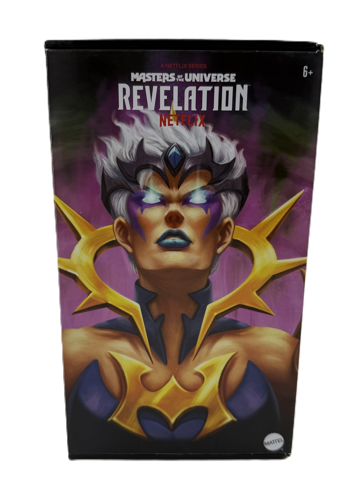 Masters of the Universe Revelation Dark-Lyn Mattel action figure collector box featuring Dark-Lyn artwork.