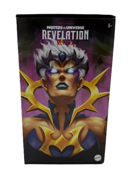Masters of the Universe Revelation Dark-Lyn Mattel action figure collector box featuring Dark-Lyn artwork.