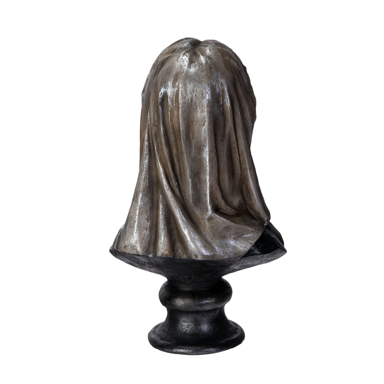 Back view of skull bust covered in flowing veil texture
