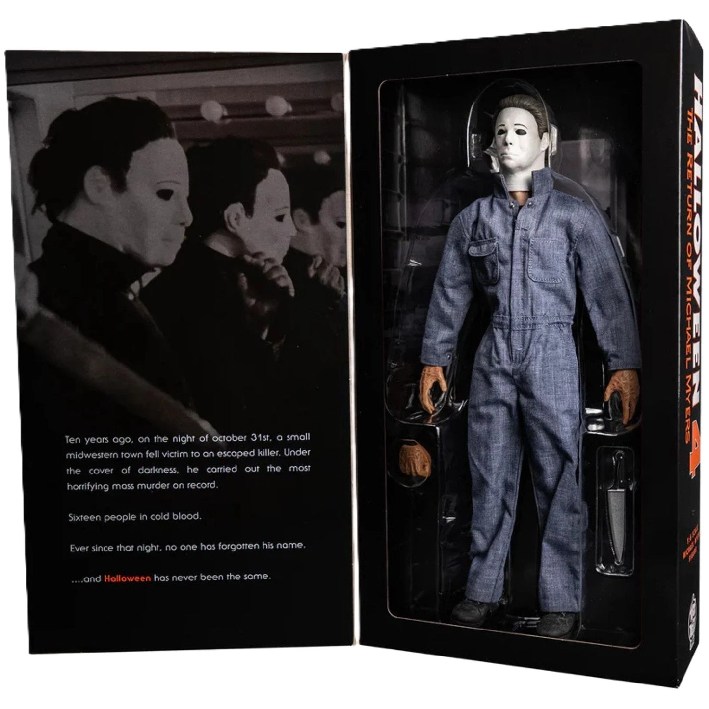 Open display showing figure and accessories inside collector packaging
