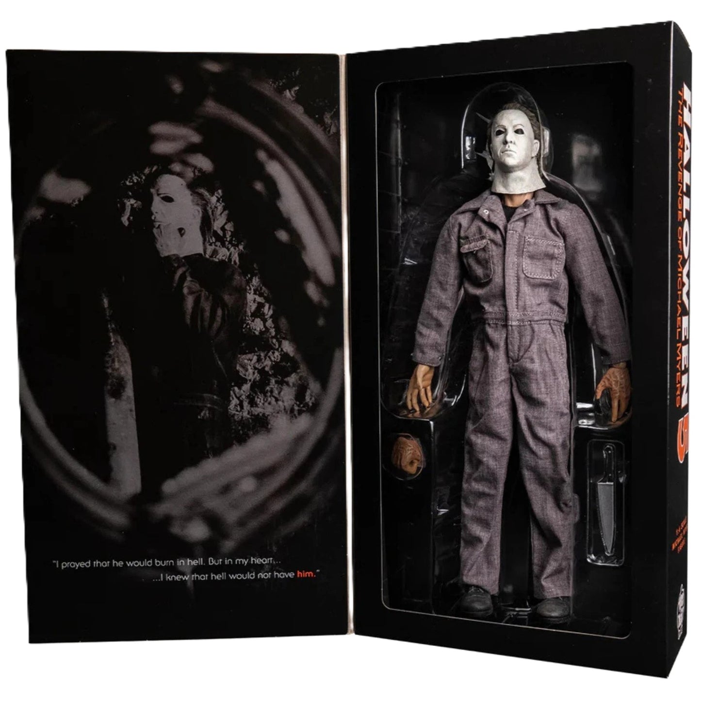 Open box display showing figure and accessories inside collector packaging
