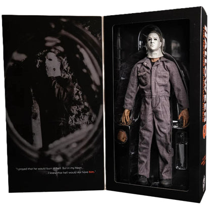 Open box display showing figure and accessories inside collector packaging
