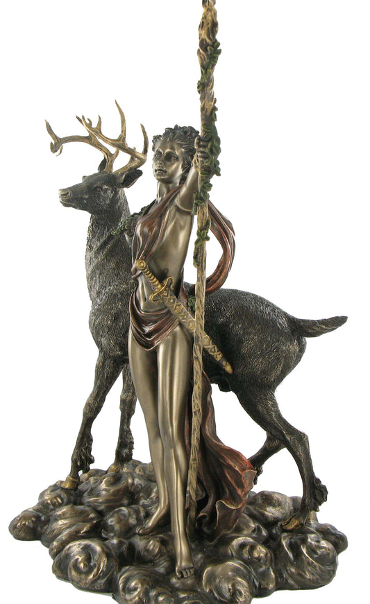 Moon Diana bronze statue angle view detailed Roman goddess huntress figurine