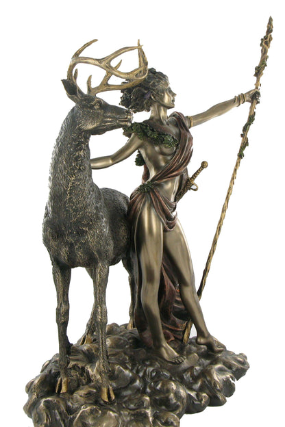 Moon Diana bronze statue side view showcasing bow and classical mythology design