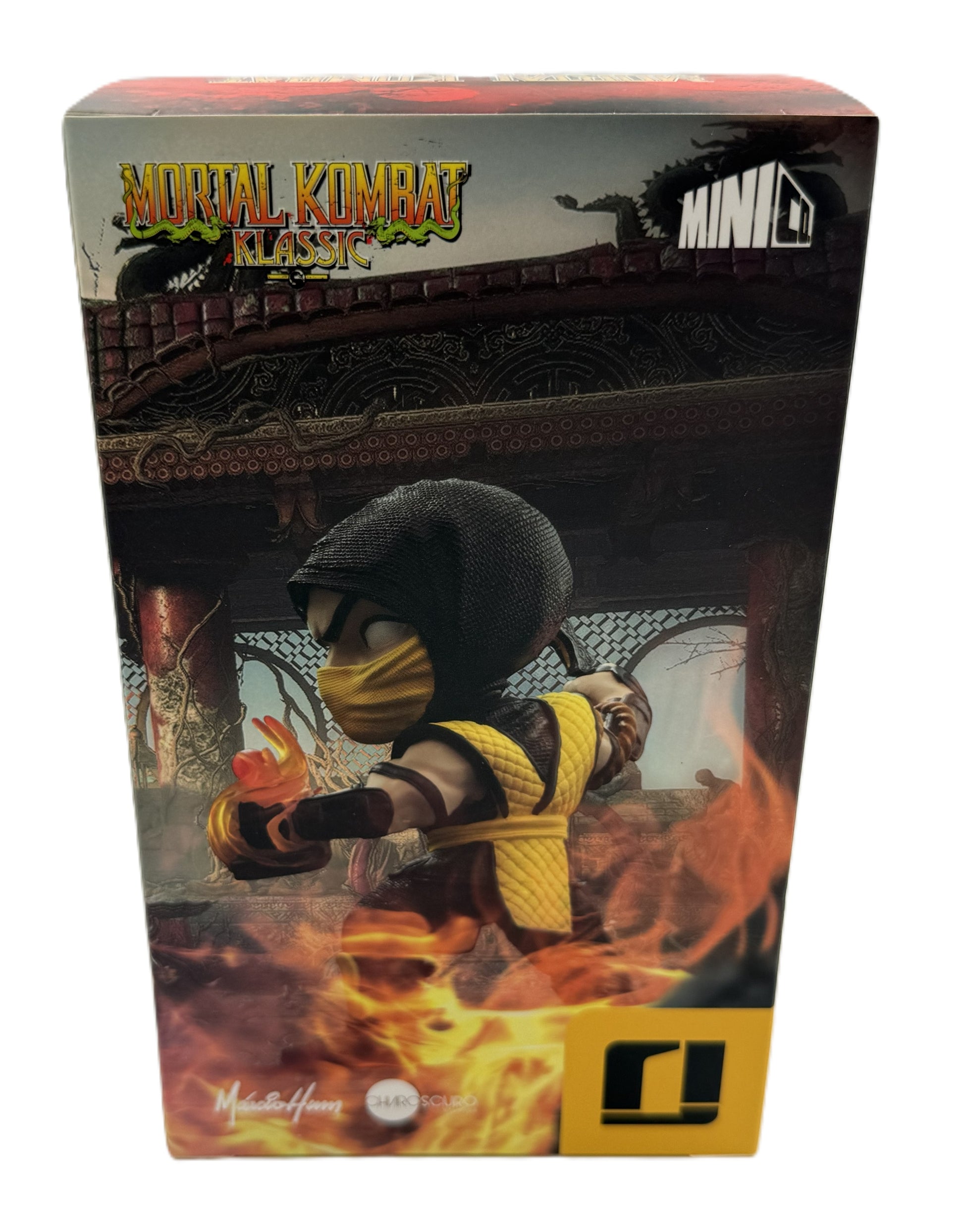 Back of the Mortal Kombat Klassic Scorpion MiniCo collectible figure box featuring detailed artwork of Scorpion.