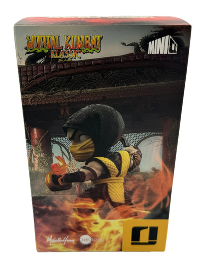 Back of the Mortal Kombat Klassic Scorpion MiniCo collectible figure box featuring detailed artwork of Scorpion.