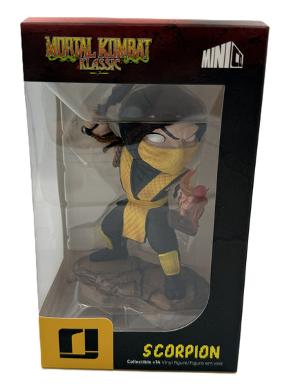 Front of the Mortal Kombat Klassic Scorpion MiniCo collectible vinyl figure by Iron Studios in window box packaging.