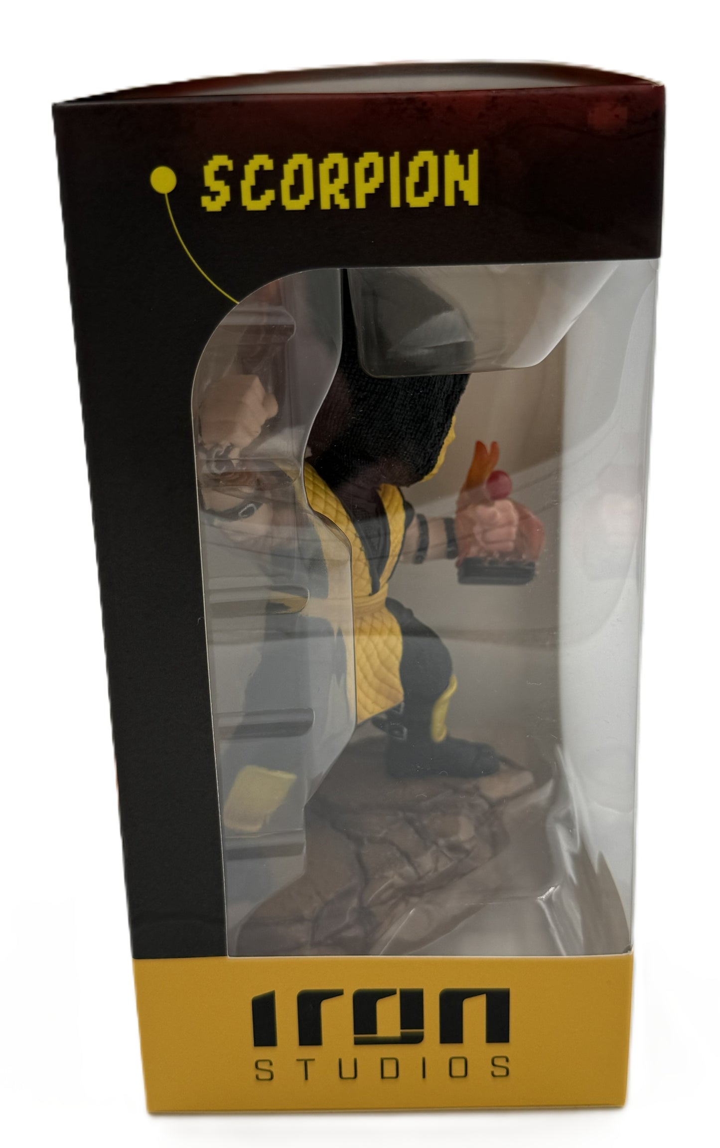 Side view of the Mortal Kombat Klassic Scorpion MiniCo figure packaging by Iron Studios.