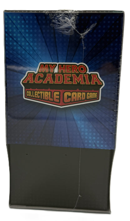 My Hero Academia collectible card game box side logo and branding display
