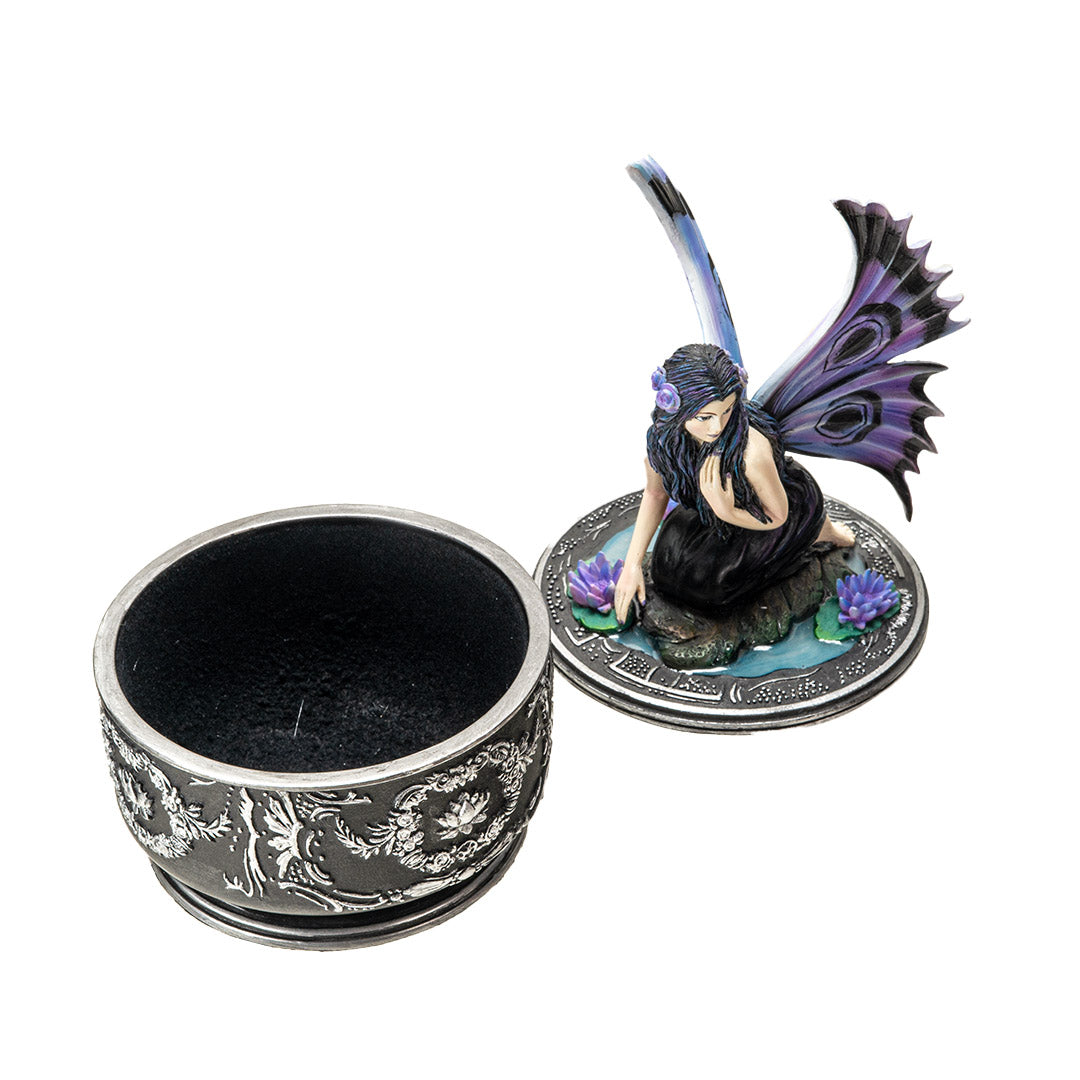 Open Naiad fairy trinket box showing storage compartment inside
