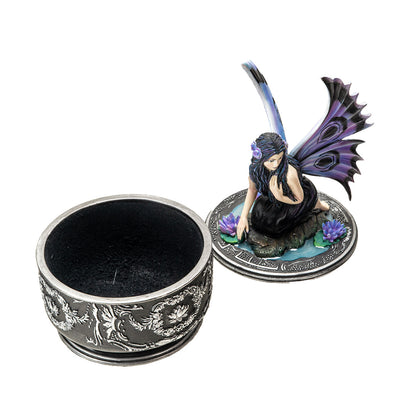 Open Naiad fairy trinket box showing storage compartment inside
