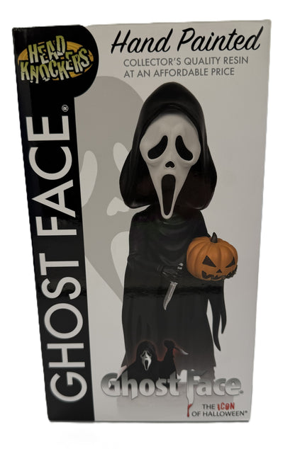 Front packaging of NECA Ghost Face Head Knocker hand-painted resin bobblehead statue
