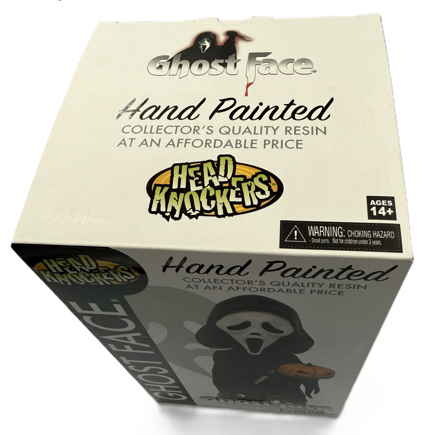 Top view of NECA Ghost Face Head Knocker collector packaging
