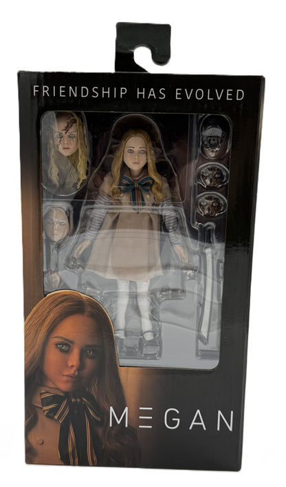 Front view of the NECA Ultimate M3GAN action figure in collector window box packaging.