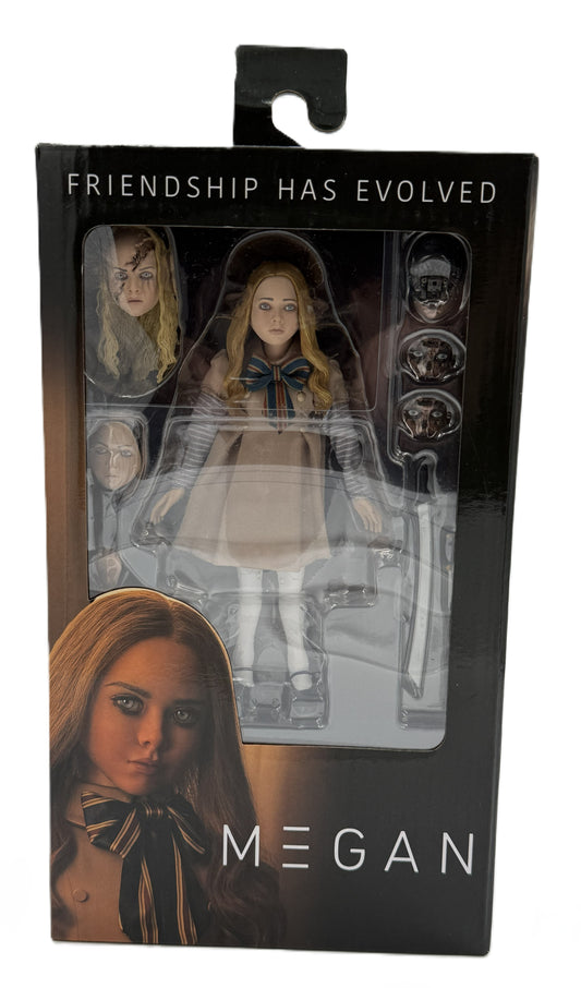 Front view of the NECA Ultimate M3GAN action figure in collector window box packaging.