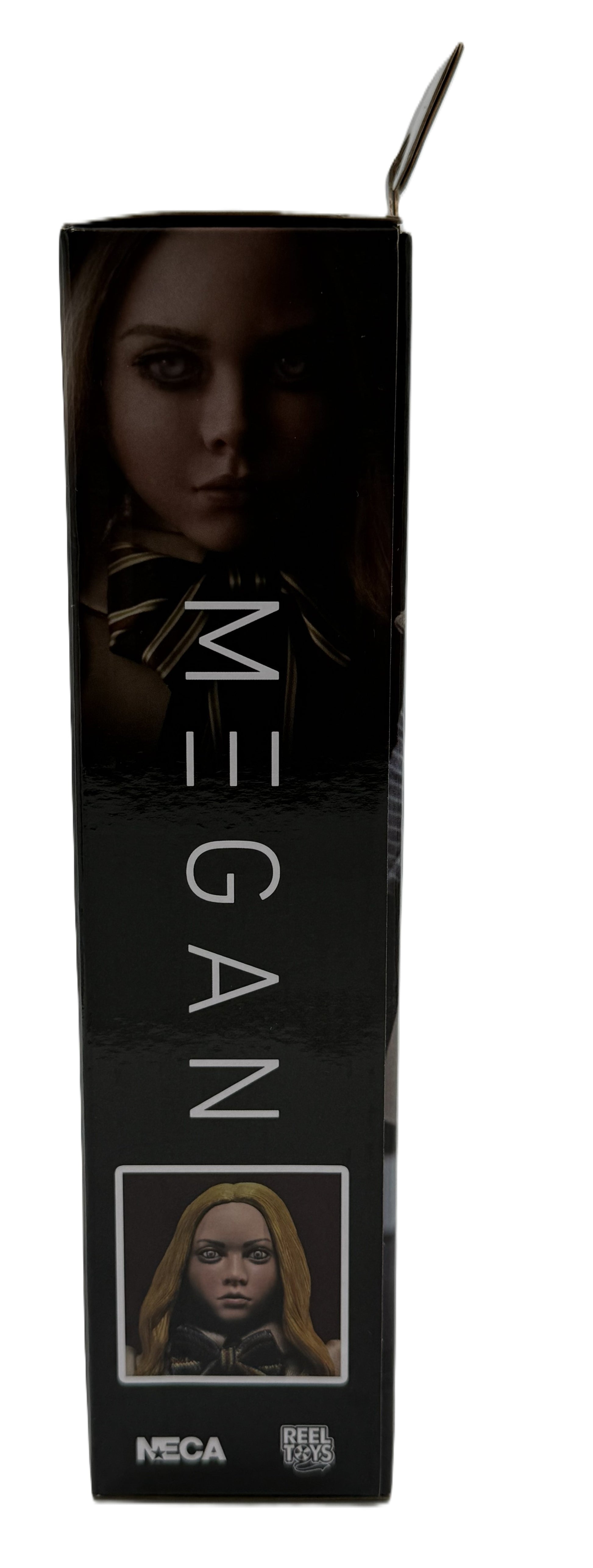 Side view of the NECA Ultimate M3GAN collector packaging featuring character artwork.