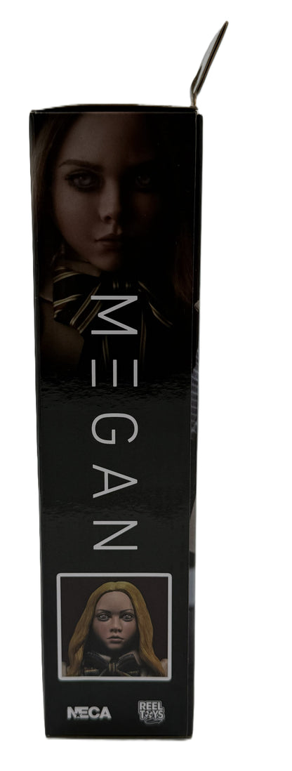 Side view of the NECA Ultimate M3GAN collector packaging featuring character artwork.