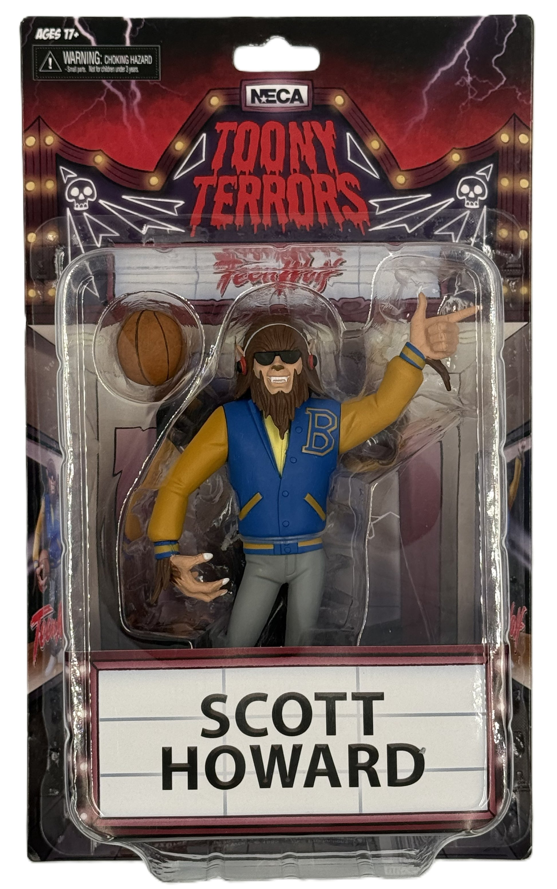 NECA Toony Terrors Teen Wolf Scott Howard figure front view showing stylized character in packaging
