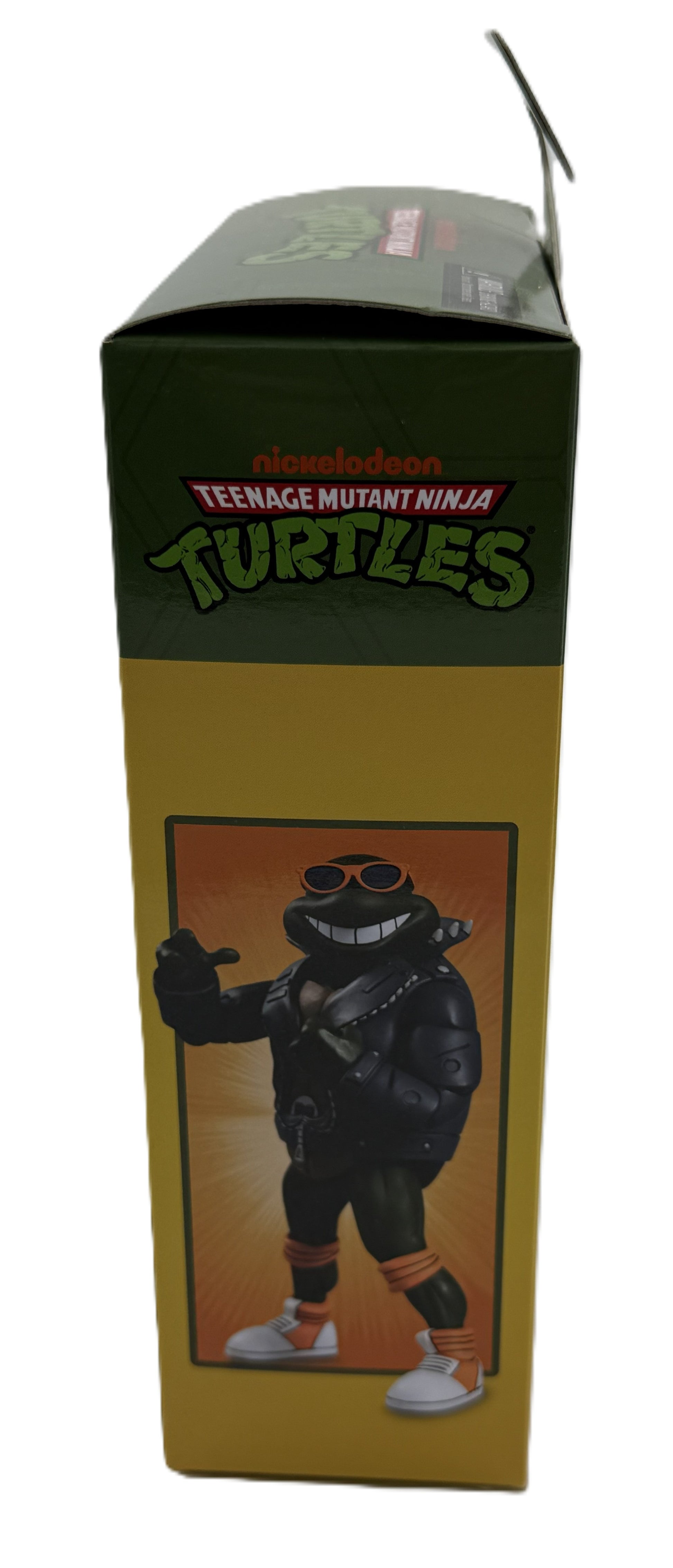 Right side of the Nickelodeon Teenage Mutant Ninja Turtles Punk Michelangelo action figure packaging featuring Michelangelo artwork.