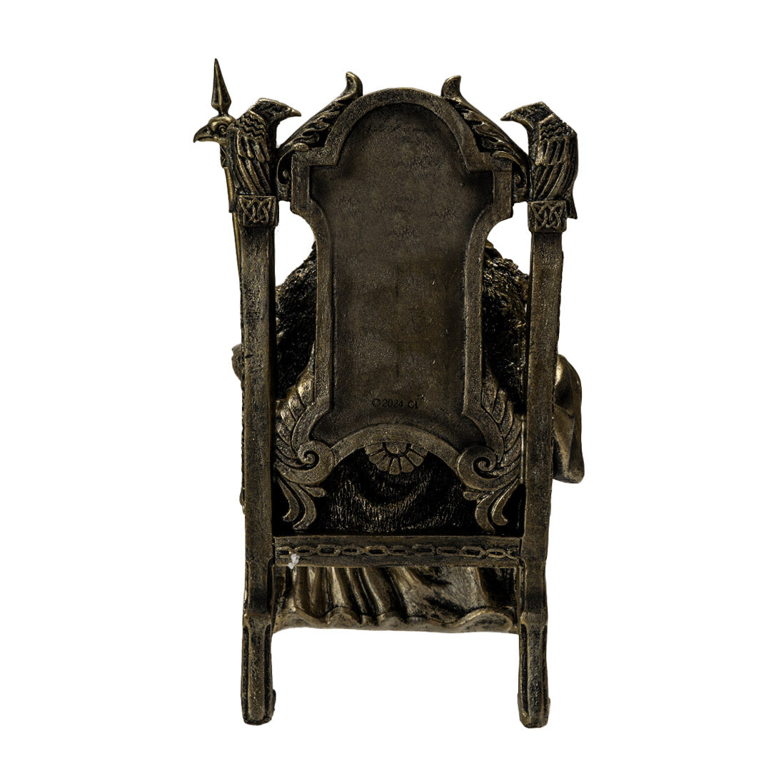 Back view of Odin statue showing detailed throne design and structure

