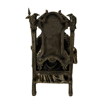 Back view of Odin statue showing detailed throne design and structure

