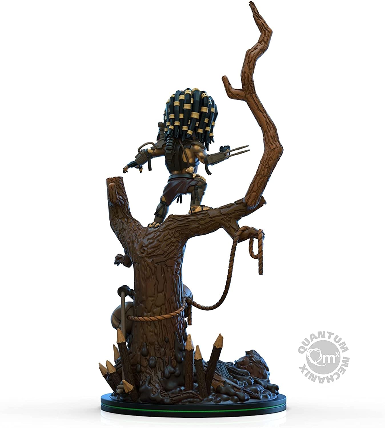 rear view of Predator Q-Fig Max Elite diorama showing detailed tree and jungle base
