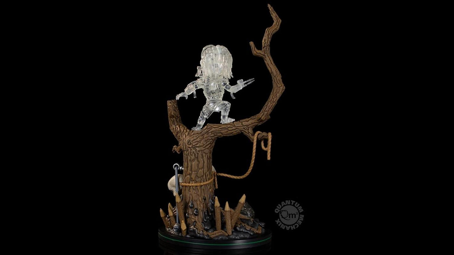 rear view of Predator Shiftsuit Q-Fig diorama showing translucent cloaked Predator on tree
