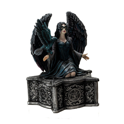 Angled view of Anne Stokes fairy box with raven and gothic base design
