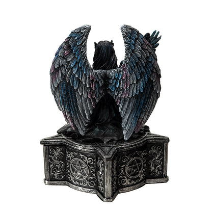 Back view of gothic fairy box showing detailed wings and raven figure
