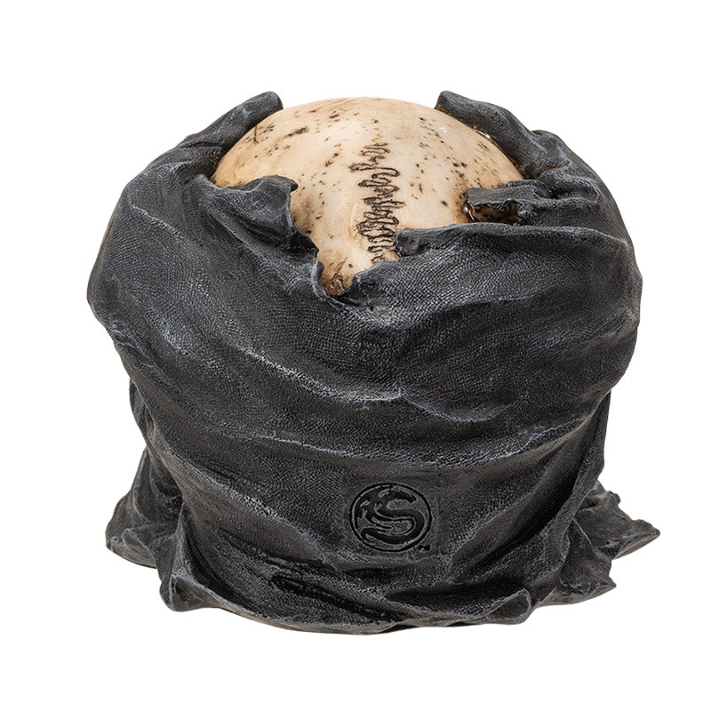 Back view showing wrapped hands and sculpted texture detail
