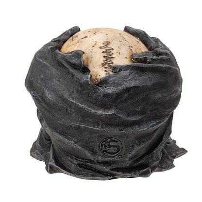 Back view showing wrapped hands and sculpted texture detail
